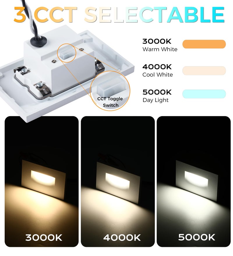 CLOUDY BAY 12V Low Voltage 3 Color Indoor and Outdoor LED Step Light,3000K/4000K/5000K,Stair Light,White,3 Pack, Wet Location(Low Voltage Transformer is Required) - Image 3
